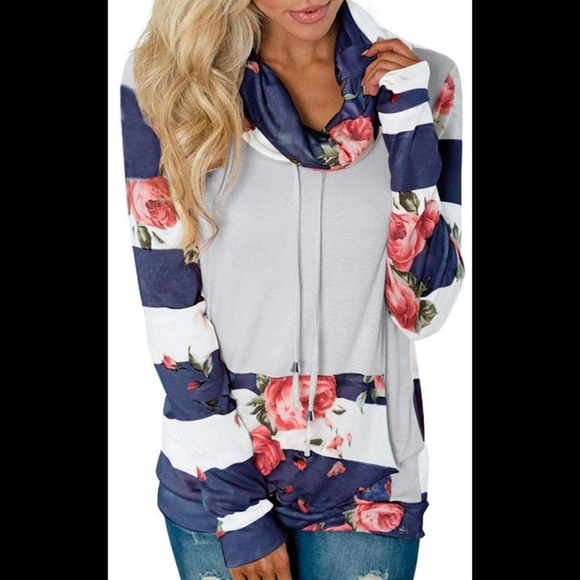 Floral and Striped Women's Sweater - Picture 1 of 2